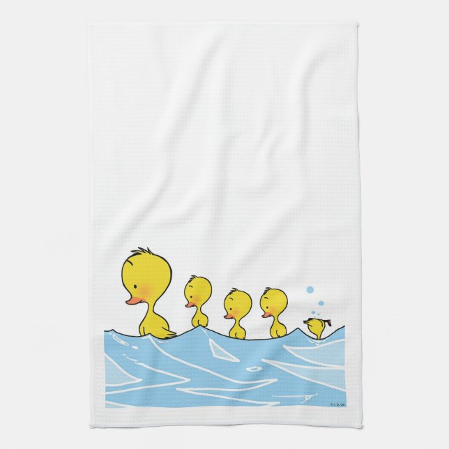 Swimming duck family tea towel (Vertical)