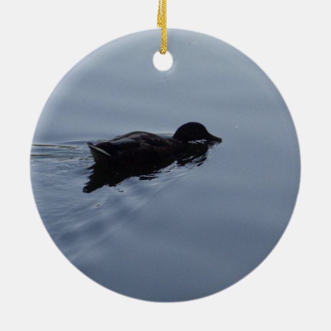 Swimming Duck in Lake, Nature Bird Wildlife Blue Ceramic Tree Decoration (Back)