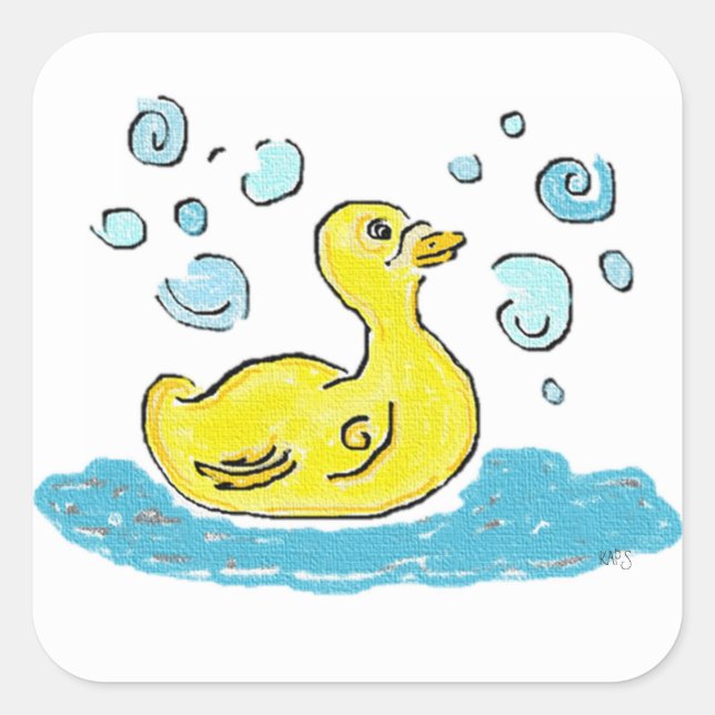 Swimming Duck n Bubbles Square Sticker (Front)