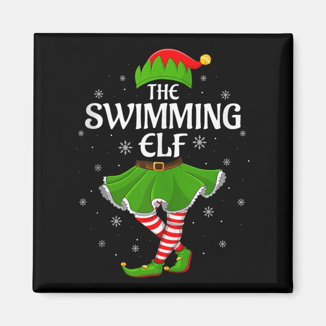 Swimming Elf Christmas Family Girls Women Elf Squa Magnet (Front)