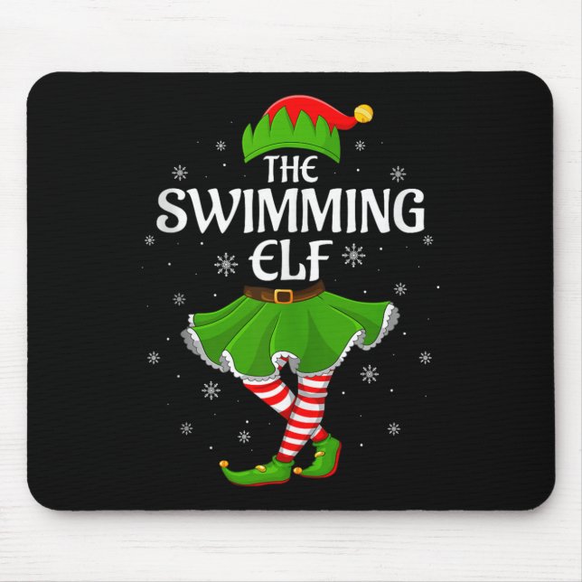 Swimming Elf Christmas Family Girls Women Elf Squa Mouse Pad (Front)
