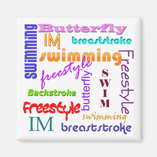 Swimming Everywhere Square Magnet (Front)