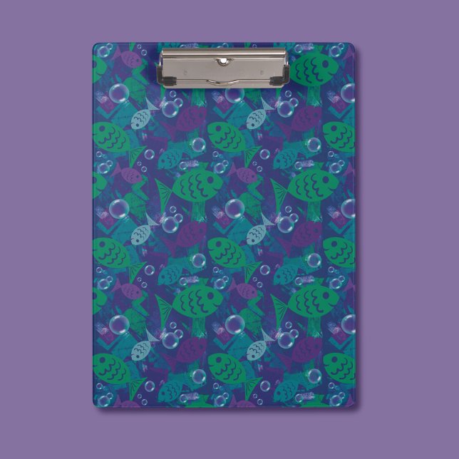 Swimming Fish and Bubbles Vibrant Reef Pattern Clipboard (Creator Uploaded)