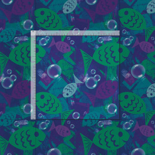 Swimming Fish and Bubbles Vibrant Reef Pattern Fabric