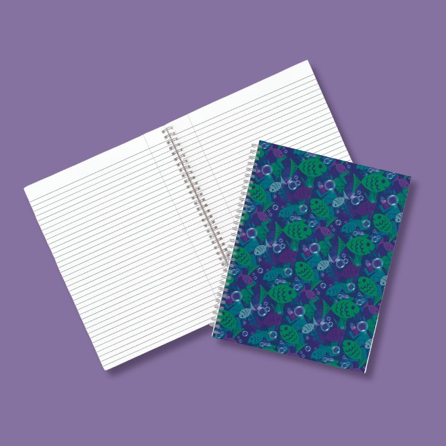 Swimming Fish and Bubbles Vibrant Reef Pattern Notebook (Creator Uploaded)