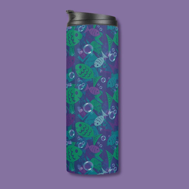 Swimming Fish and Bubbles Vibrant Reef Pattern Thermal Tumbler (Creator Uploaded)