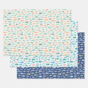 Swimming Fish Nautical Beach Sea Life Patterns Wrapping Paper Sheet