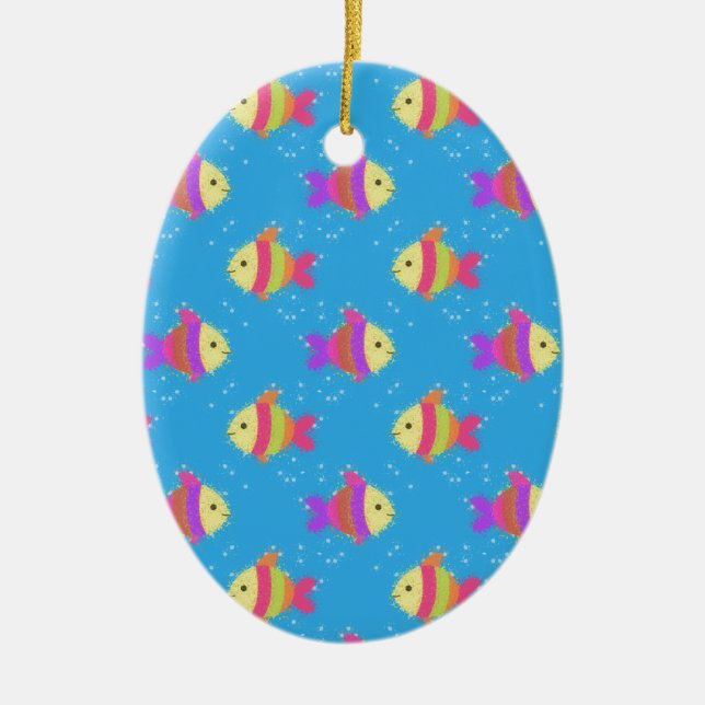 Swimming Fish Pattern Ceramic Ornament (Front)