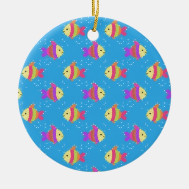Swimming Fish Pattern Ceramic Tree Decoration (Front)