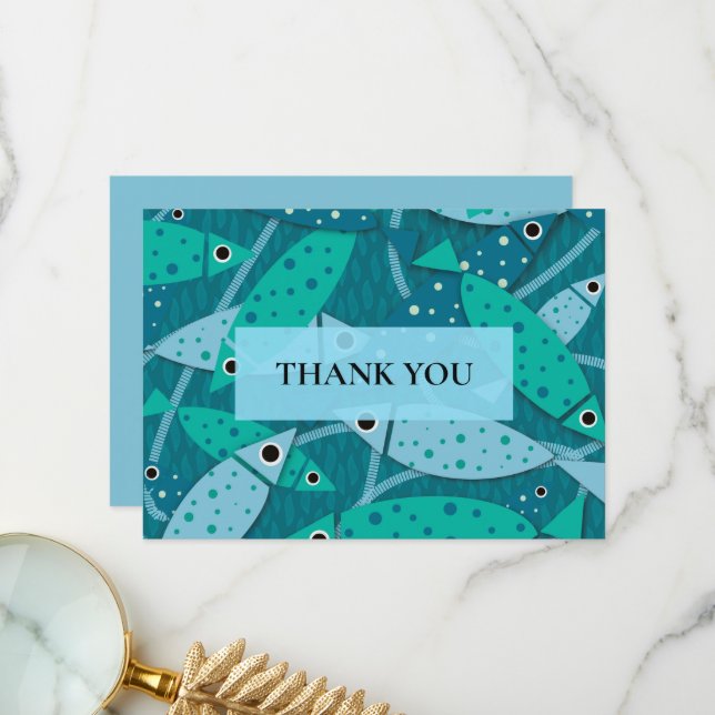 Swimming Fish Pattern Flat Thank You Card (Front/Back In Situ)