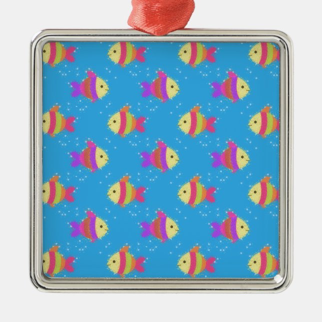 Swimming Fish Pattern Metal Ornament (Front)