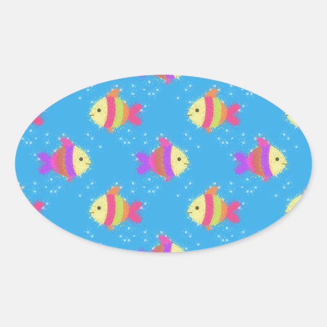 Swimming Fish Pattern Oval Sticker (Front)