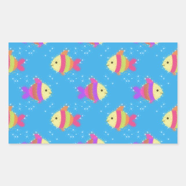 Swimming Fish Pattern Rectangular Sticker (Front)