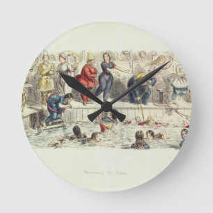 Swimming for Ladies, 1844 (litho) Round Clock
