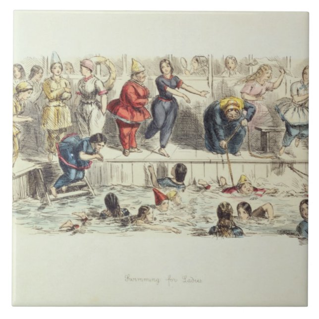Swimming for Ladies, 1844 (litho) Tile (Front)