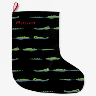 Swimming Gators on a Black Bayou Large Christmas Stocking