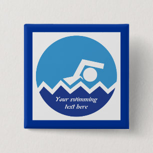 Swimming gifts, swimmer on a blue circle custom 15 cm square badge