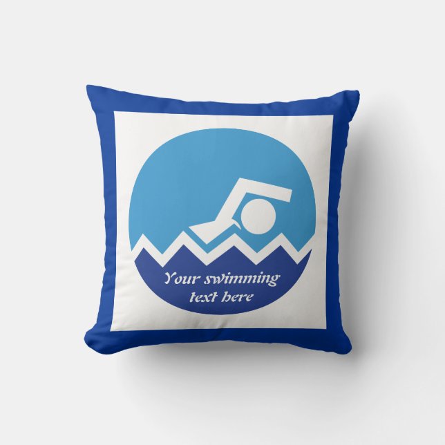 Swimming gifts, swimmer on a blue circle custom cushion (Front)