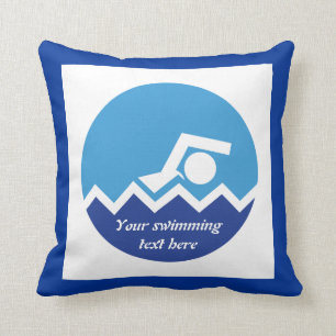 Swimming gifts, swimmer on a blue circle custom cushion