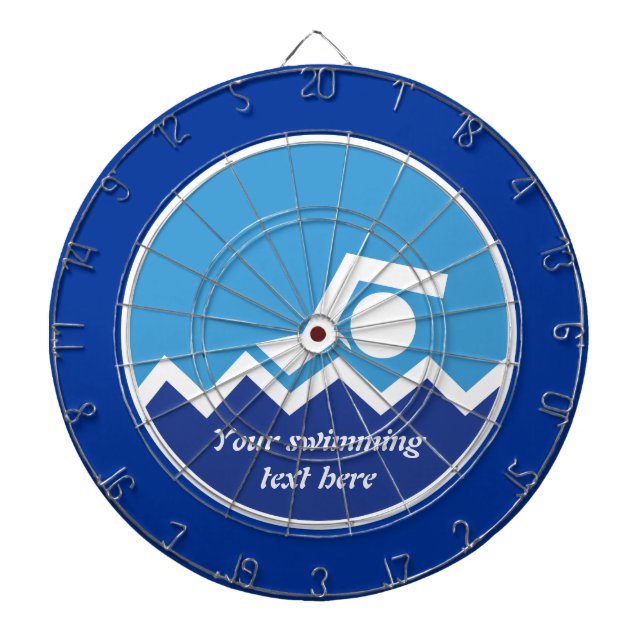 Swimming gifts, swimmer on a blue circle custom dartboard (Front)