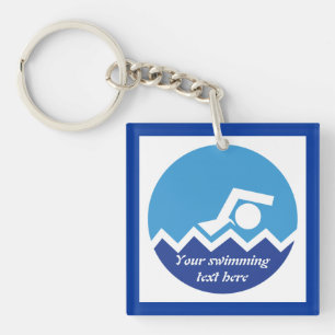Swimming gifts, swimmer on a blue circle custom key ring