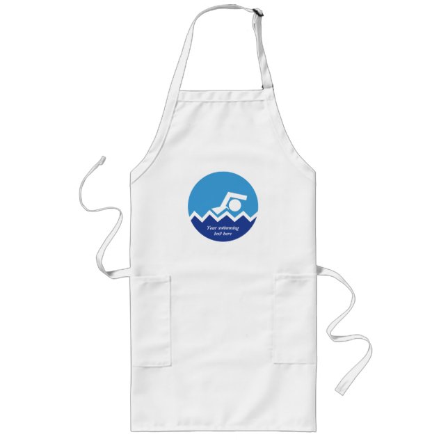 Swimming gifts, swimmer on a blue circle custom long apron (Front)