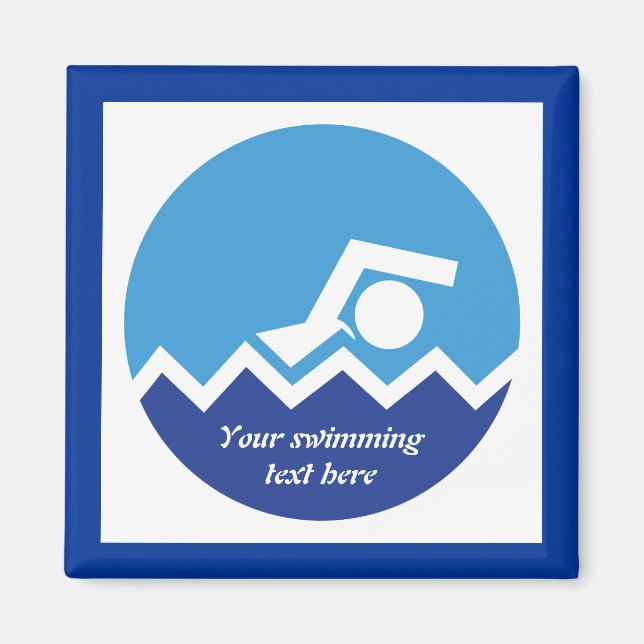 Swimming gifts, swimmer on a blue circle custom magnet (Front)