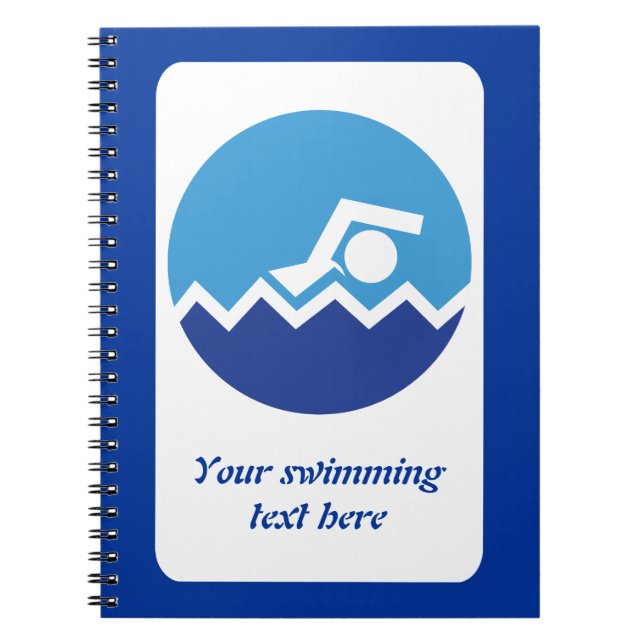 Swimming gifts, swimmer on a blue circle custom notebook (Front)