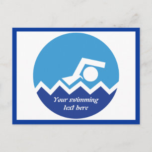 Swimming gifts, swimmer on a blue circle custom postcard