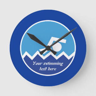Swimming gifts, swimmer on a blue circle custom round clock