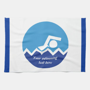 Swimming gifts, swimmer on a blue circle custom tea towel