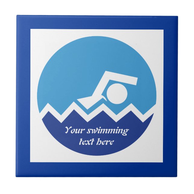 Swimming gifts, swimmer on a blue circle custom tile (Front)