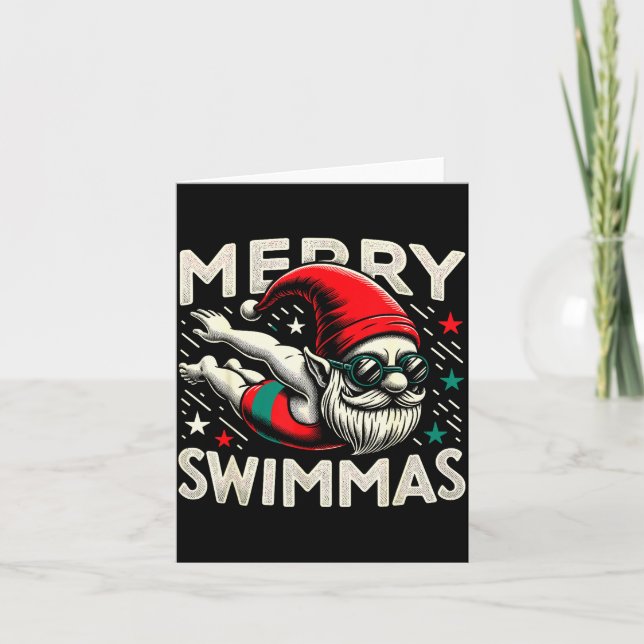 Swimming Gnome, Merry Swimmas, Swimmer Christmas  Card (Front)