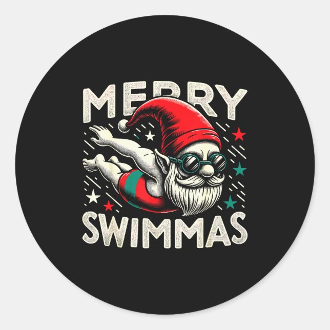 Swimming Gnome, Merry Swimmas, Swimmer Christmas  Classic Round Sticker (Front)