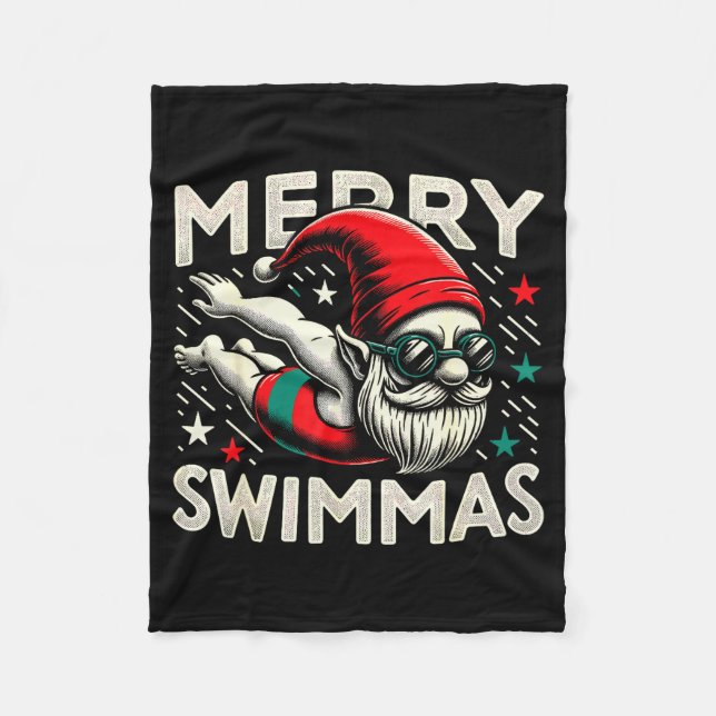 Swimming Gnome, Merry Swimmas, Swimmer Christmas  Fleece Blanket (Front)