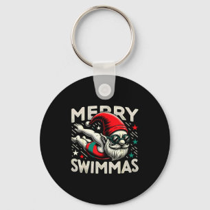 Swimming Gnome, Merry Swimmas, Swimmer Christmas Key Ring