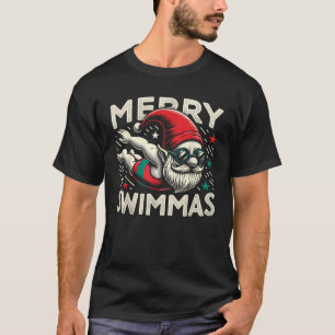 Swimming Gnome Merry Swimmas Swimmer Christmas T-Shirt