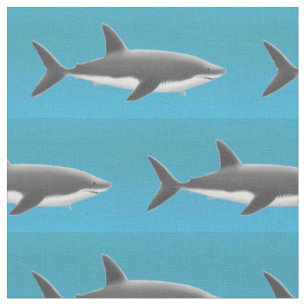 Swimming Great White Shark Fabric