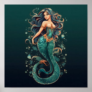 Swimming Green Mermaid Poster