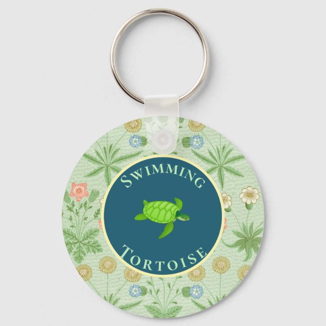 Swimming Green Tortoise Key Ring (Front)