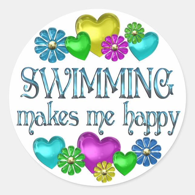Swimming Happiness Classic Round Sticker (Front)