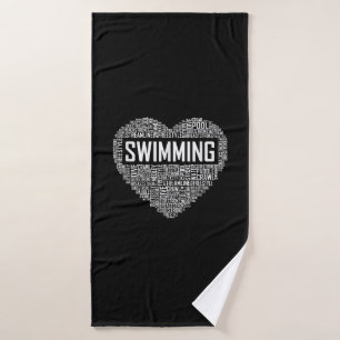 Swimming Heart Coach Swimmer Gift Swim Lover Gifts Bath Towel