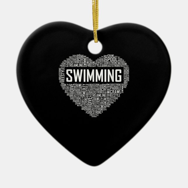 Swimming Heart Coach Swimmer Gift Swim Lover Gifts Ceramic Ornament (Front)