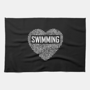 Swimming Heart Coach Swimmer Gift Swim Lover Gifts Tea Towel
