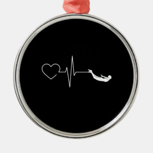 Swimming Heartbeat Gift for Swimmers Metal Ornament