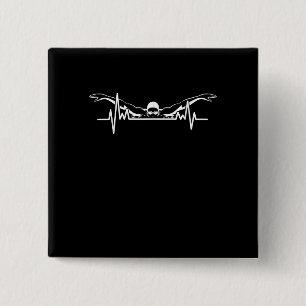 Swimming Heartbeat Swim Team Swimmer Women Girls 15 Cm Square Badge