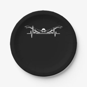 Swimming Heartbeat Swim Team Swimmer Women Girls Paper Plate