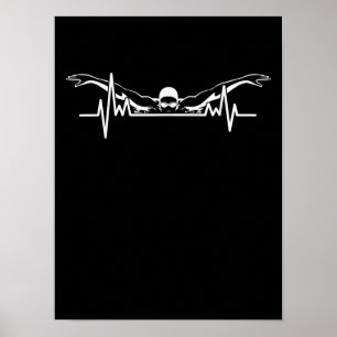 Swimming Heartbeat Swim Team  Swimmer Women Girls Poster