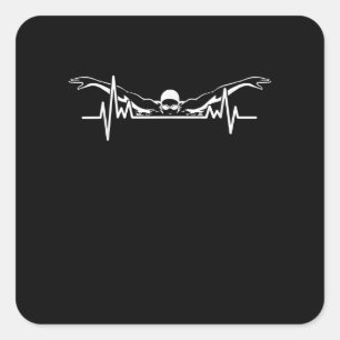 Swimming Heartbeat Swim Team Swimmer Women Girls Square Sticker