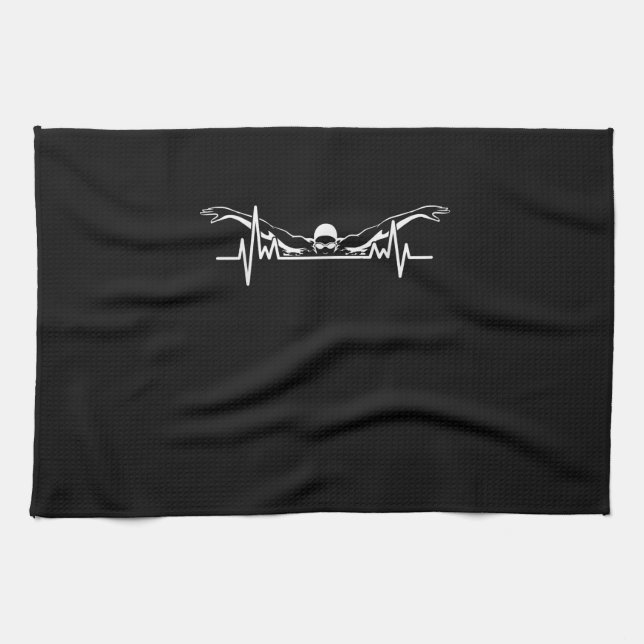 Swimming Heartbeat Swim Team  Swimmer Women Girls Tea Towel (Horizontal)